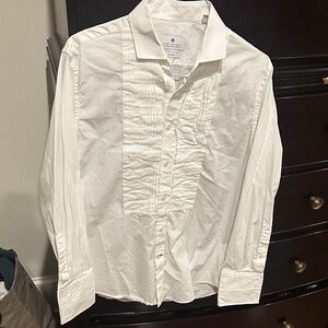 Ryan Seacrest Distinction Crisp White pleated tuxedo Shirt